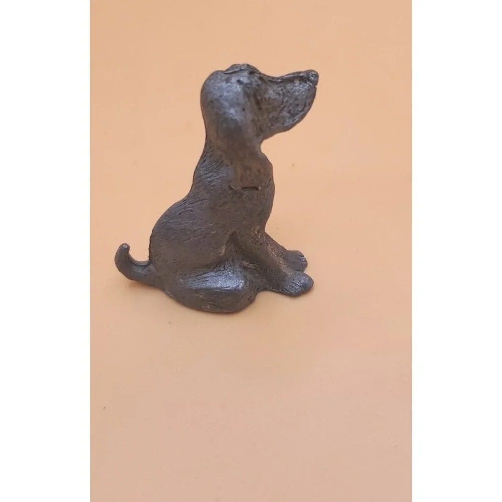 Vintage Signed 1990 Shadow Hound Dog Pewter Mini Figurine. Hunting Dog Keepsake